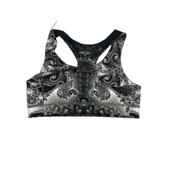 Om Shante Gray Sports Bra Medium Grey Seahorse Spiral Fractal Galaxy Print - Picture 2 of 4